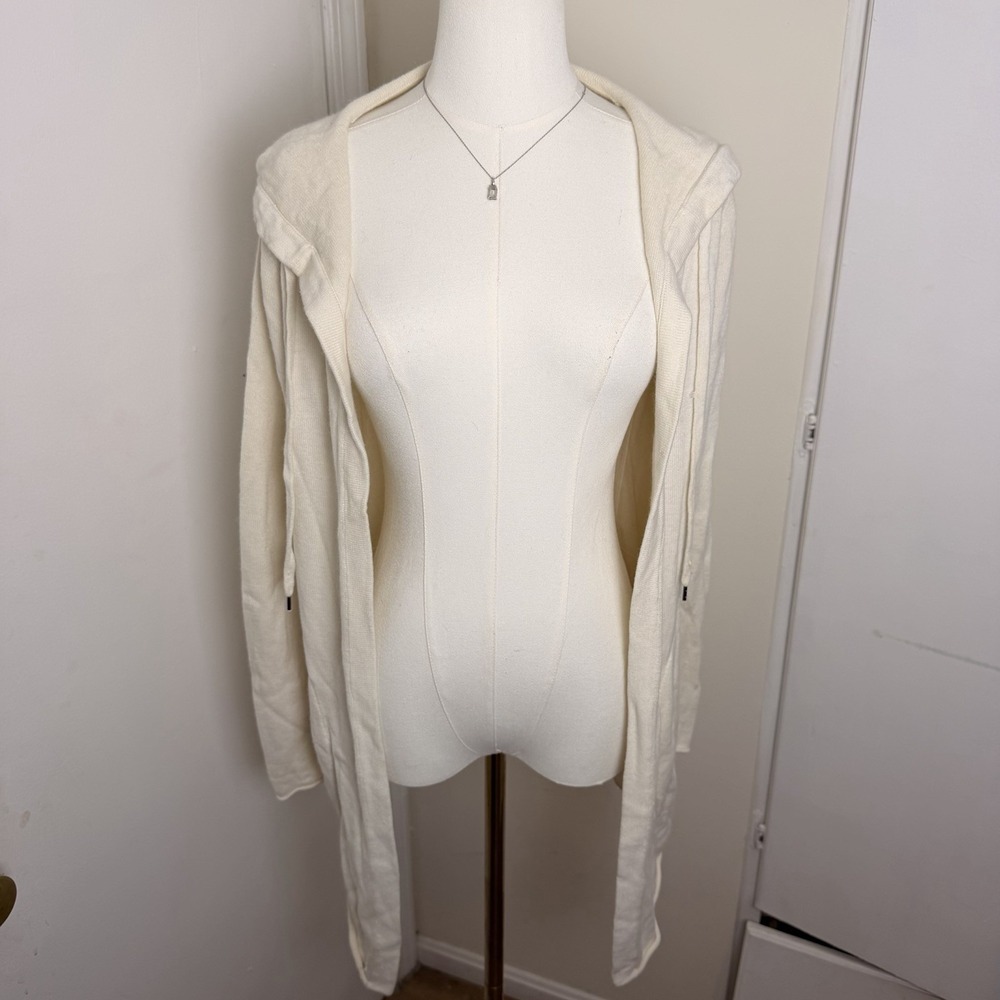 360 Cashmere Women's XS Hooded Cashmere Blend Ivory Cardigan Sweater Open Front